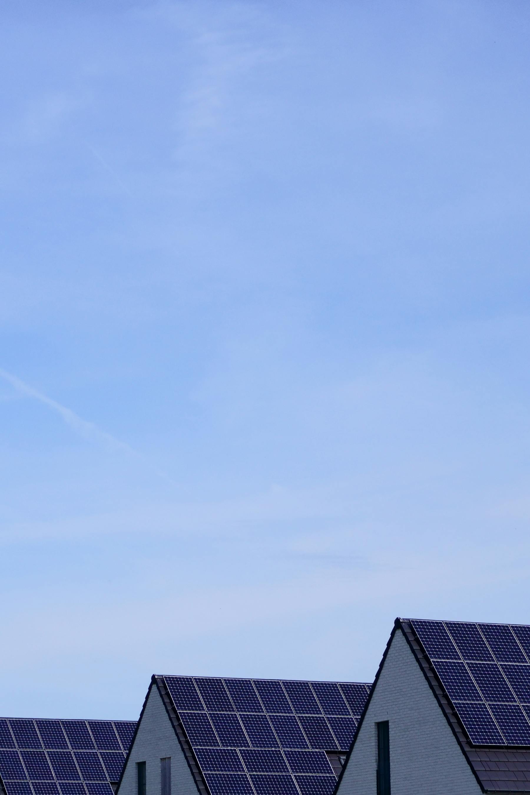 Contemporary suburban roofline with solar panels